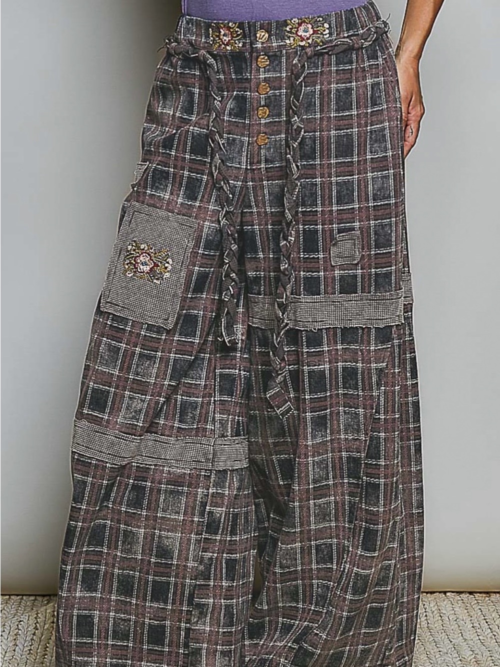 Pol-Black Plaid Wide Leg Pants